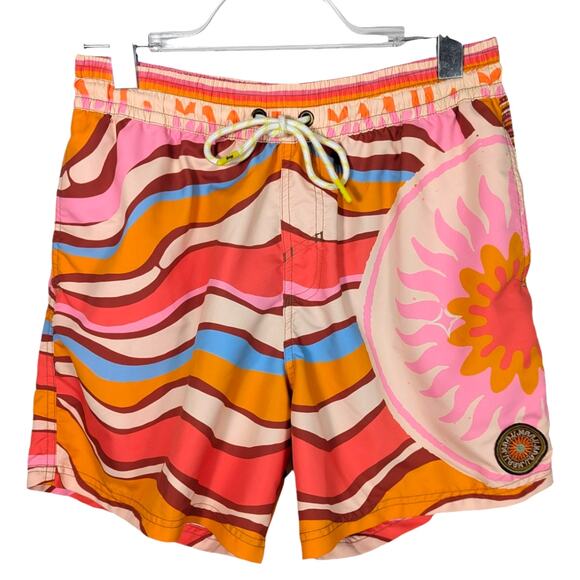 Maaji Sailor Sporty Shorts Swizzle Blossom Swim Trunks Pink Orange M NWT - Picture 2 of 12